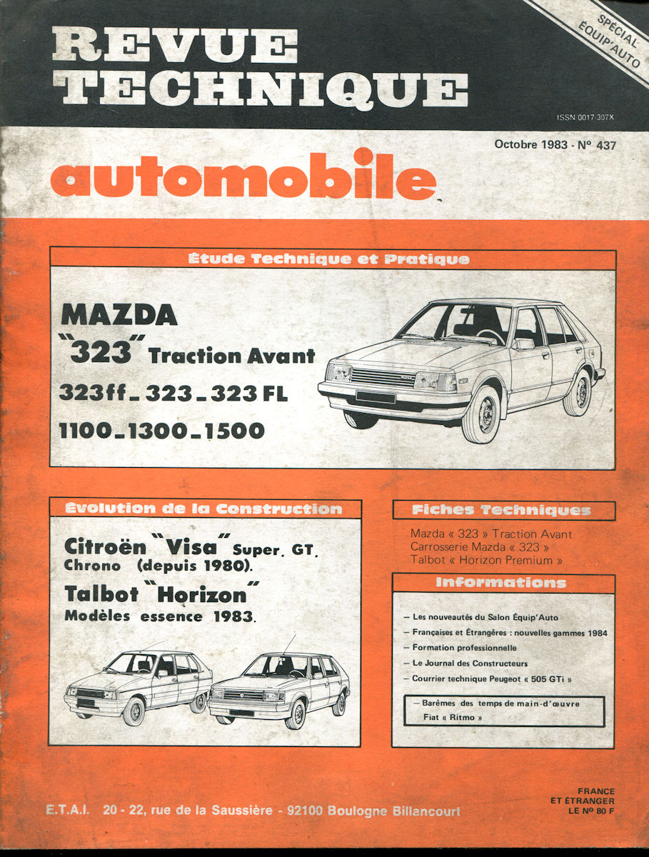 Revue technique automobile - Mazda 323 Traction Avant - 323 ff - 323 - 323  FL - 1100 - 1300 - 1500 – Aux Bons Enfants